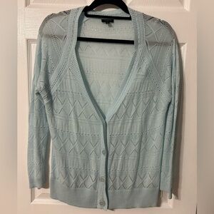 Talbots Lace Pointelle Light Blue Cardigan